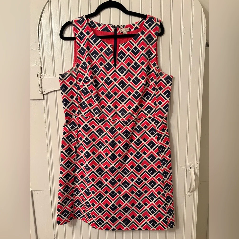 GAP A-Line Geometric Print Dress | Size 14 | Coral, Navy, White - Picture 2 of 11